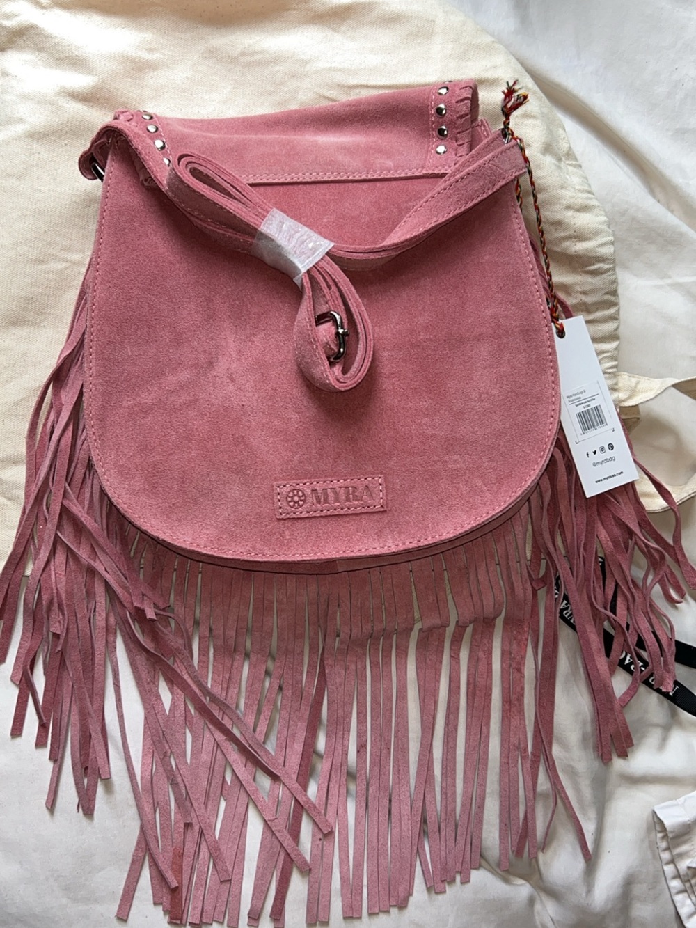 Myra Bag Pink Embroidered Fringe Crossbody - Picture 3 of 3